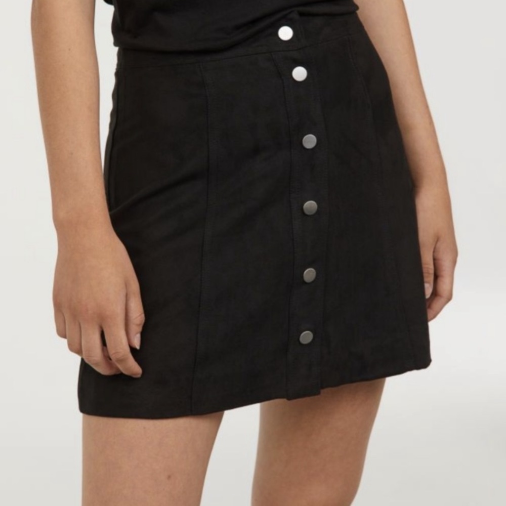 H&M Black Faux Suede A-Line Skirt